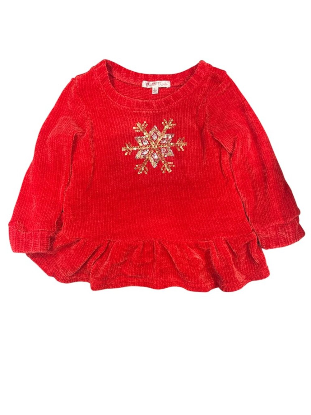 Nannette Kids Red Chenille Sequin Snowflake Peplum Top (2T)